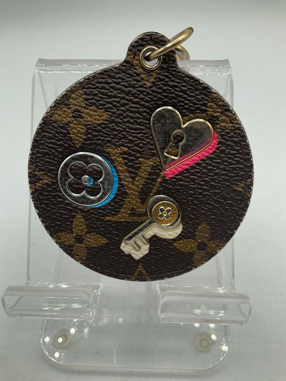 Pre-Owned Louis Vuitton Keychain- about 2.5 inch circle, Brown/Pink
